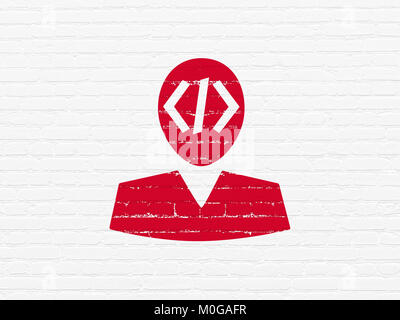 Database concept: Programmer on wall background Stock Photo - Alamy