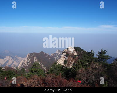 Huashan Sacre Mountain. The Most Dangerous Trail to the peak.  Travel in Xian City , China in 2013, October 21th. Stock Photo