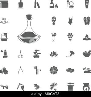Spa oil. Therapy oil icon. Spa and Recreation vector set icons. Set of 33 spa icons Stock Vector