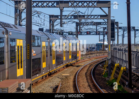 Warata Train Departs from the Milsons Point Station in Sydney, New South Wales (NSW), Australia Stock Photo