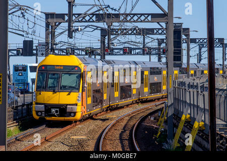 Warata Train Departs from the Milsons Point Station in Sydney, New South Wales (NSW), Australia Stock Photo