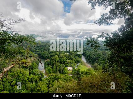 View over Borneo Rainforest Lodge from a lookout in primary rainforest, Danum Valley Conservation Area, Borneo, Sabah, Malaysia Stock Photo