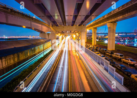 traffic trails on the highway Stock Photo
