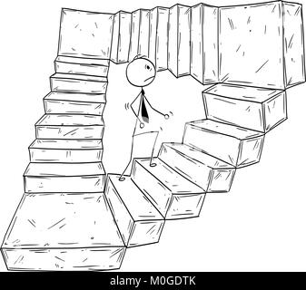 Conceptual Cartoon of Businessman Walking Up Endless Stairs Stock Vector