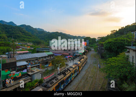 Pingxi station in New Taipei City, Taiwan at night Stock Photo