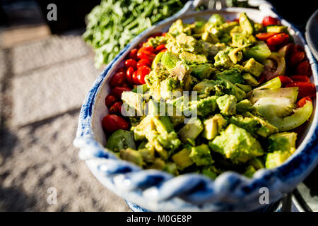 Variety of gourmet vegan food prepared and served.  Only healthy Ingredients. Stock Photo