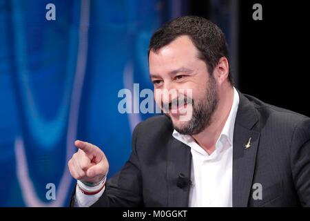 Italy, Rome, 19 January, 2018 : The leader of  Movement Lega Nord, Matteo Salvini at the talk show "Porta a porta"    Photo © Remo Casilli/Sintesi/Ala Stock Photo