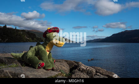 Soft Toy Nessie in love at Loch Ness Stock Photo