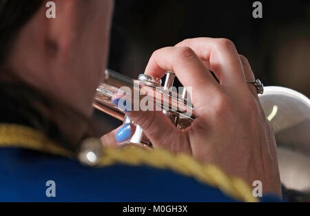 female trumpet player in brass band, suffolk, england Stock Photo