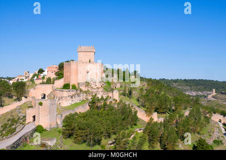 Castle and overview of the village. Alarcon, Cuenca province, Spain. Stock Photo