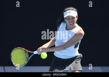 Melbourne, Australia. 22nd Jan, 2018. Su-Wei Hsieh of Chinese Taipei in action in a 4th round match against 21st seed Angelique Kerber of German on day eight of the 2018 Australian Open Grand Slam tennis tournament in Melbourne, Australia. Kerber won 46 75 62. Sydney Low/Cal Sport Media/Alamy Live News Stock Photo