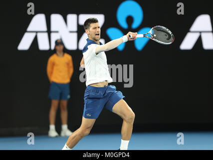 Melbourne, Australia. 22nd Jan, 2018. Serbian tennis player Novak Djokovic is in action during his 4th round match at the Australian Open vs Korean tennis player Hyeon Chung on Jan 22, 2018 in Melbourne, Australia - Credit: Yan Lerval/Alamy Live News Stock Photo