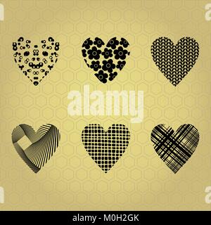 Black silhouettes of hearts on Valentine day Stock Vector