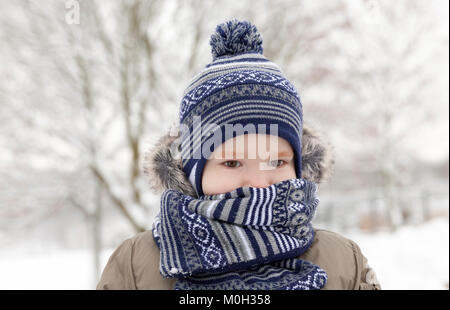 boy scarf frost park winter Stock Photo