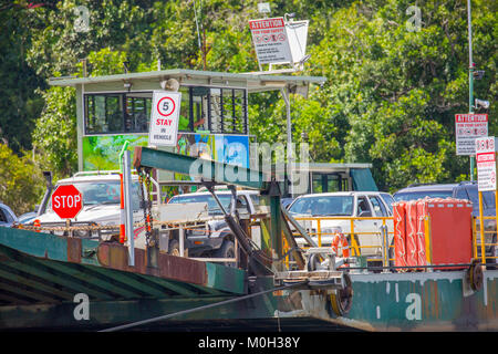 Cars on a river ferry crossing the Daintree River in Daintree national park,Far north Queensland,Australia Stock Photo
