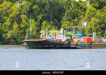 Cars on a river ferry crossing the Daintree River in Daintree national park,Far north Queensland,Australia Stock Photo