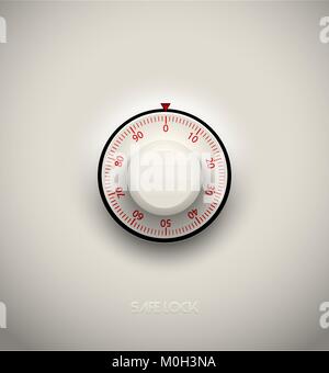 Realistic combination safe lock plastic element on white background. Red round scale. Vector icon or design element. Stock Vector