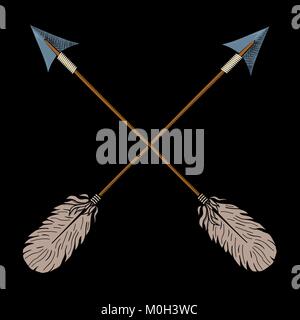 Crossed arrows. Hand drawn tribal label vector illustration isolated on ...