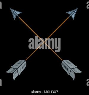 Crossed arrows. Hand drawn tribal label vector illustration isolated on ...