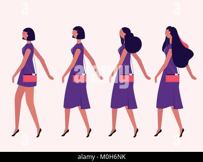 ladies walking flat Stock Vector