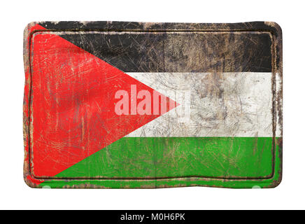 3d rendering of a Palestine flag over a rusty metallic plate wit a ...
