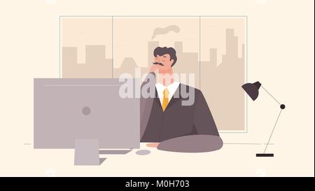 Businessman Working at Office Table. Stock Vector