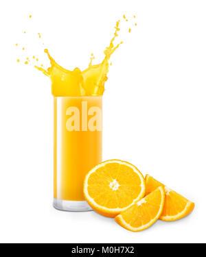 glass of splashing orange juice Stock Photo