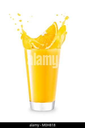 glass of splashing orange juice Stock Photo