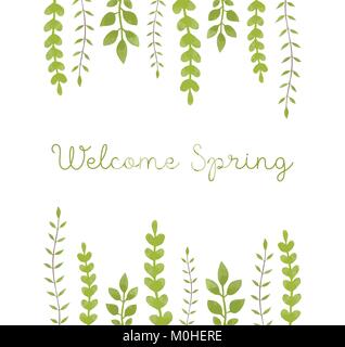 Welcome Spring watercolor vector lettering illustration Stock Vector