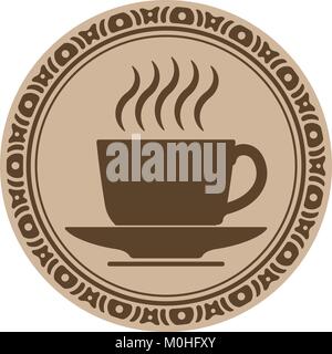 Cup of coffee into decorative round frame Stock Vector