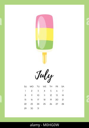 July 2018 year calendar page Stock Vector