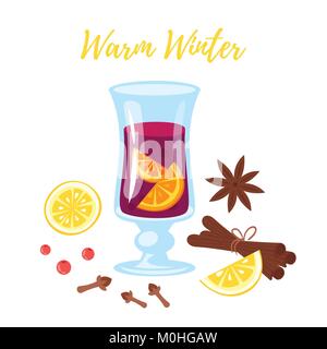 mulled vine with ingredients Stock Vector