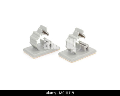 Closed up Round Releasable Cable Clamps on white background Stock Photo