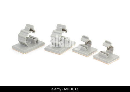Closed up Round Releasable Cable Clamps on white background Stock Photo