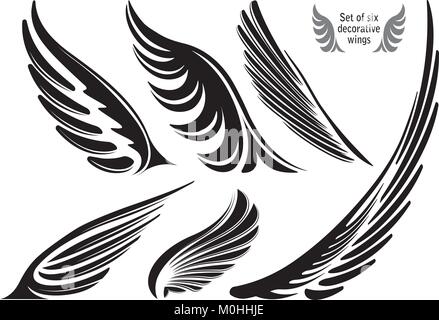 Set of six decorative wings Stock Vector