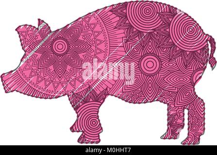 hand drawn for adult coloring pages with pig zentangle  Stock Vector