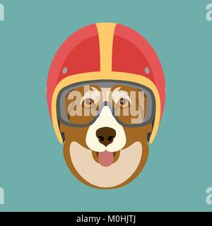 dog face in motorcycle helmet vector illustration flat style Stock Vector