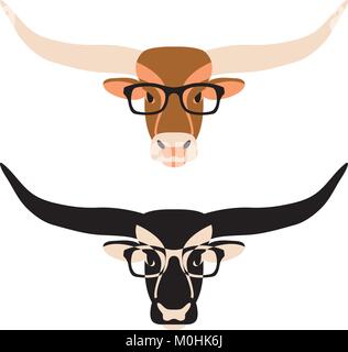 bull in glasses vector illustration flat style set front Stock Vector