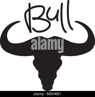 bull head skull vector illustration style flat front side black silhouette Stock Vector