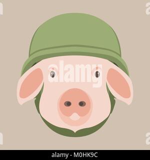 pig face in helmet vector illustration flat style front view Stock Vector