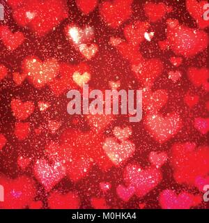 Abstract background with hearts and bokeh lights. Stock Vector