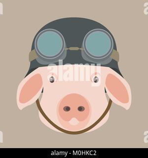 pig face in helmet vector illustration flat style front view Stock Vector