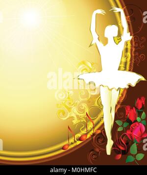 Ballet dancer with purple roses and sun background Stock Vector