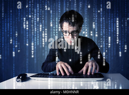 Hacker decoding information from futuristic network technology Stock ...