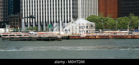 Downtown Manhattan/Wall St. Heliport at Pier 6, East River, Lower Manhattan, New York City, New York State, USA. Stock Photo