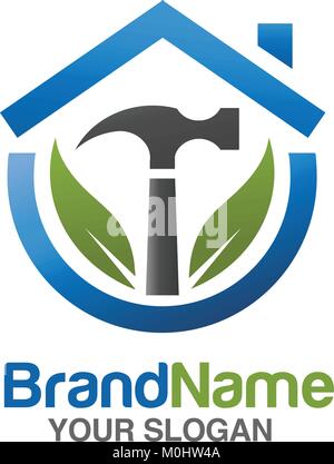 home repair services Vector illustration. with hammer and green leaf Stock Vector