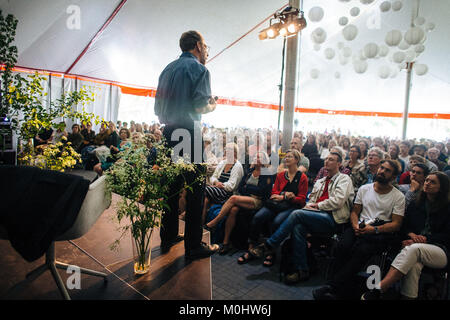 Daniel Lieberman,  paleoanthropologist at Harvard University, Professor of Biological Sciences, does a talk at the Danish festival for natural science Bloom Festival 2017 in Copenhagen. Stock Photo