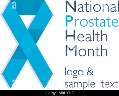 Men health prostate cancer November awareness month poster for social solidarity campaign. Vector symbol of blue ribbon November event against man prostate cancer - polygonal mosaic flat logo with sample text. Stock Vector