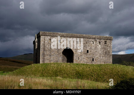 The view of Hermitage castle from the visitors centre Stock Photo