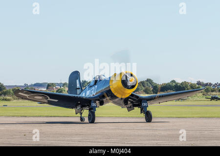 Goodyear Corsair FG-1D aircraft taxing on September 22nd 2017 at Duxford, Cambridgeshire, UK Stock Photo